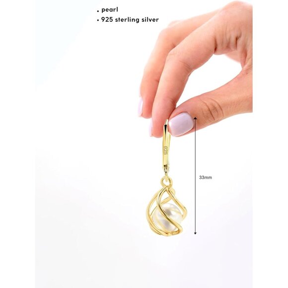 18K Gold Plated Caged Pearl Dangle Earrings for Women Teardrop Jewelry Gift - Picture 2 of 6